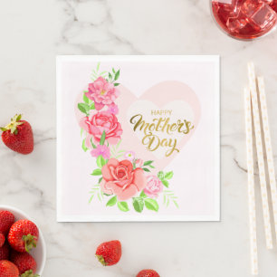 Elegante Roos Hart Gelukkige Moederdag Feest Servet