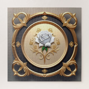 Elegante Roos met Sierlijke Decoratieven Rand Legpuzzel