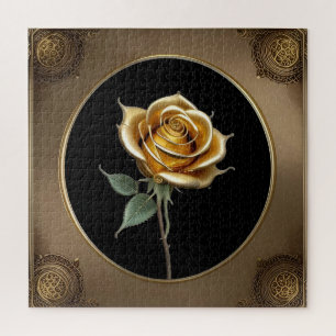 Elegante Roos met Sierlijke Decoratieven Rand Legpuzzel