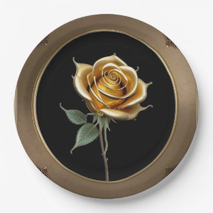 Elegante Roos met Sierlijke Decoratieven Rand Papieren Bordje