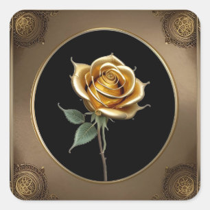 Elegante Roos met Sierlijke Decoratieven Rand Vierkante Sticker