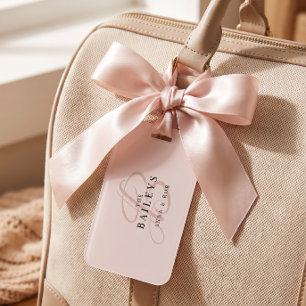 Elegante Roos Monogram Nieuwgetrouwden Reizen Bagagelabel