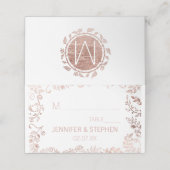 Elégante Rose blanche Or Floral Cartes de Place (Extérieur déplié)