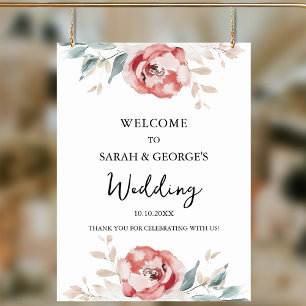 Elégante Rose d'aquarelle Affiche de bienvenue Mar