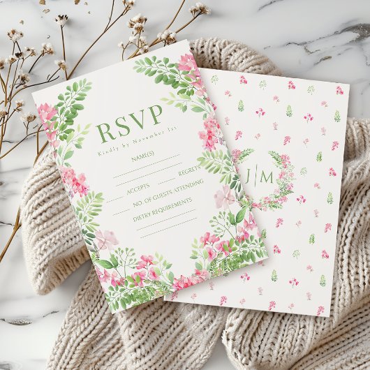 Elégante rose Floral Boho mariage d'été cartes RSV