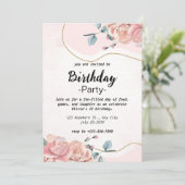 Élégante Rose Floral Girls Invitation Anniversaire (Debout devant)