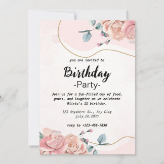 Élégante Rose Floral Girls Invitation Anniversaire