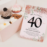 Elégante rose florale & Parties scintillant 40e fê<br><div class="desc">Faites-lui 40e anniversaire par jour pour vous souvenir avec nos invitations chic rose et or rose. Avec une aquarelle rose pastel avec des fleurs luxuriantes et une verdure succulente, nos invitations élégants sont un moyen sûr de commencer la fête. L'élément 'Shhh... It's a Surprise' ajoute une touche inattendue à l'invitation....</div>