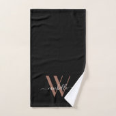 Elegante Rose Gold Black Monogram Name Script (Serviette à main)