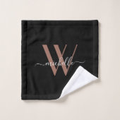 Elegante Rose Gold Black Monogram Name Script (Gant de toilette)