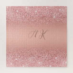 Elegante Rose Goud Luxe Schittering Monogram Legpuzzel