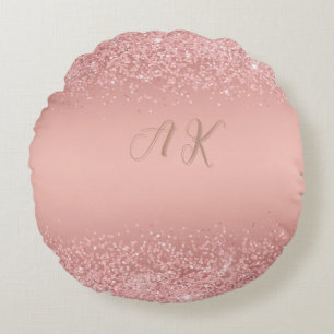 Elegante Rose Goud Luxe Schittering Monogram Rond Kussen