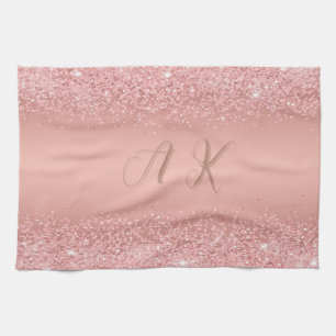 Elegante Rose Gouden Luxe Schitterende Monogram Theedoek