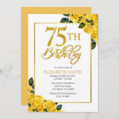 Élégante Rose Jaune 75e Invitation anniversaire (Devant / Derrière)