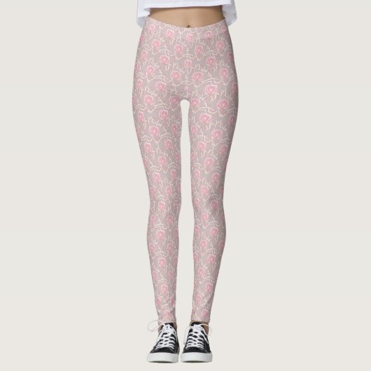 Élégante Rose rose et feuille sur les Leggings imp (Devant)