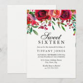 Élégante Rose rouge Flower Sweet invitation de 16 (Devant / Derrière)