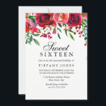 Élégante Rose rouge Flower Sweet invitation de 16<br><div class="desc">Élégante Rose rouge Flower Sweet 16 ans invitation Belle roses rouge florale peinte à la main,  parfaite pour la douce collection 16 party Correspondance dans Niche and Nest store.</div>
