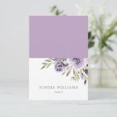 Elégante Rose violet Floral Mariage Carte Place (Debout devant)