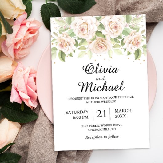 Elégante Roses Blanches Faire-part de mariage mini