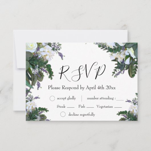 Elégante roses blanches lavande fleurie RSVP (Devant)