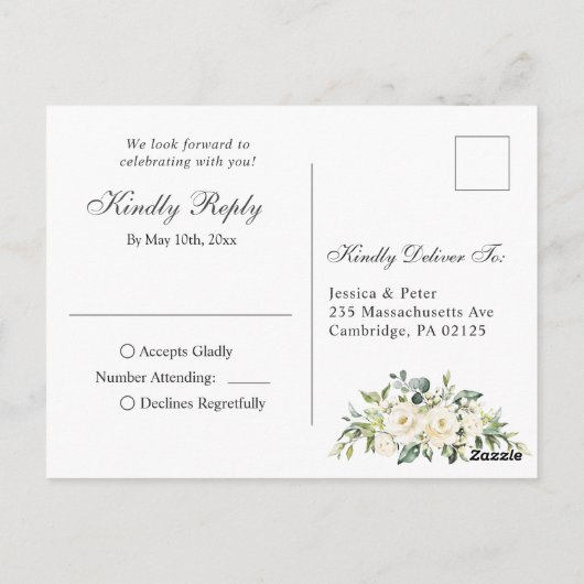 Elégante Roses Blanches Mariage rustique Carte RSV (Dos)