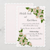 Elégante Roses Blanches Rose Faire-part de mariage (Devant / Derrière)