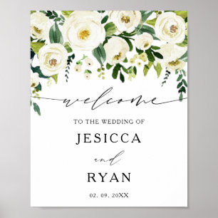 Elégante Roses blanches Verdure Mariage Affiche de