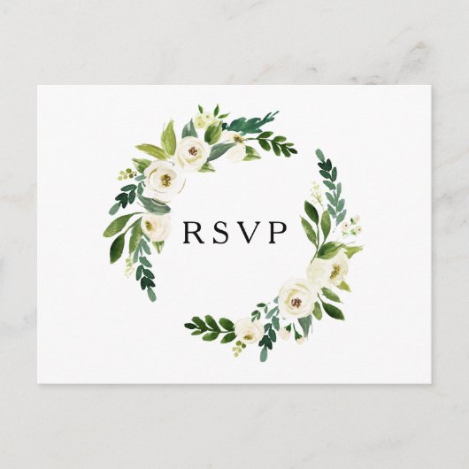Elégante Roses Blanches Verdure Mariage RSVP Carte (Devant)