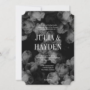 Elégante Roses Noires & Blanches Invitations de ma