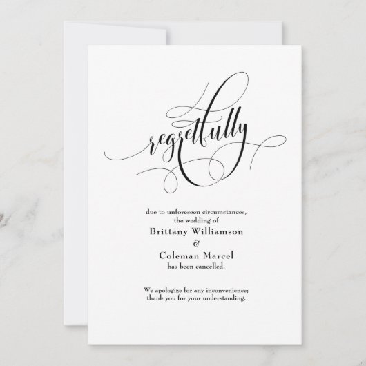 Elegante rouwadvertentie wegens afgeblazen huwelij kaart (Voorkant)