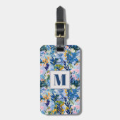 Elegante Royal Blue Abstract Botanische Monogramme Bagagelabel (Voorkant verticaal)