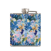 Elegante Royal Blue Abstract Botanische Monogramme Heupfles (Achterkant)