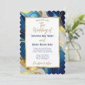 Elegante Royal Blue en Gold bruiloft uitnodiging (Staand voorkant)
