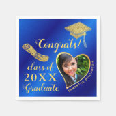 Elegante Royal Blue en Gold Photo 2025 Afstuderen Servet (Voorkant)