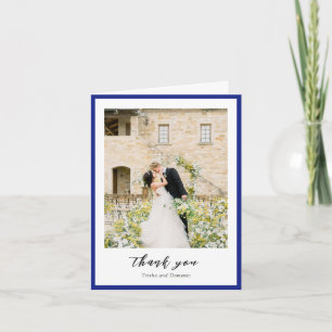 Elegante Royal Blue Foto Moderne Trouwdag Bedankkaart