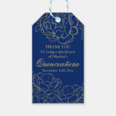 Elegante Royal Blue Gold Bloemen Schets Quinceaner Cadeaulabel (Voorkant)