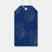 Elegante Royal Blue Gold Bloemen Schets Quinceaner Cadeaulabel (Achterkant)