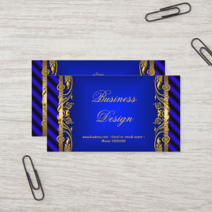 Elegante Royal Blue Gold Floral Ripple Visitekaartje