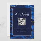 Elegante Royal Blue Gold Lace QR Code Wedding Kaart (Achterkant)