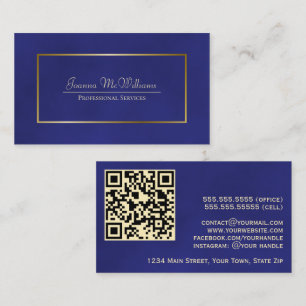Elegante Royal Blue & Gold Professional QR-code Visitekaartje