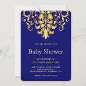 Elegante Royal Blue Gouden Damast Baby Shower Kaart (Voorkant)