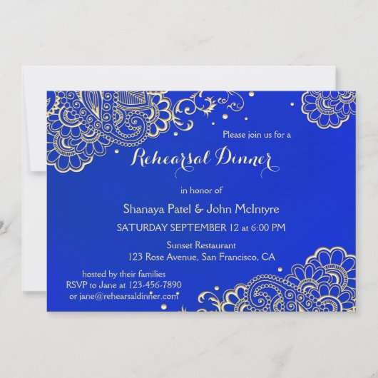 Elegante Royal Blue repetitie Dinner Invitation Kaart (Voorkant)