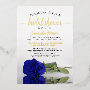 Elegante Royal Blue Roos & Gouden Bruidsuitnodigin Folie Uitnodiging