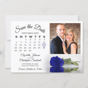 Elegante Royal Blue Roos Kalender & Foto Bruiloft Save The Date