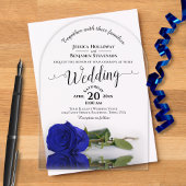 Elegante Royal Blue Roos Lace Calligrafie Bruiloft Acryl Uitnodigingen