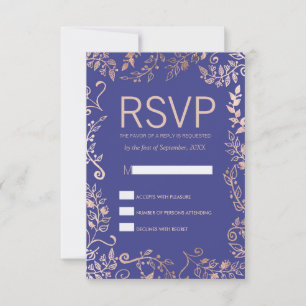 Elégante Royal Blue Rose Gold Floral Cartes RSVP