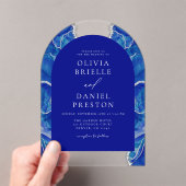Elegante Royal Blue Silver Agate bruiloft monogram Acryl Uitnodigingen (Insitu (Draagbaar))