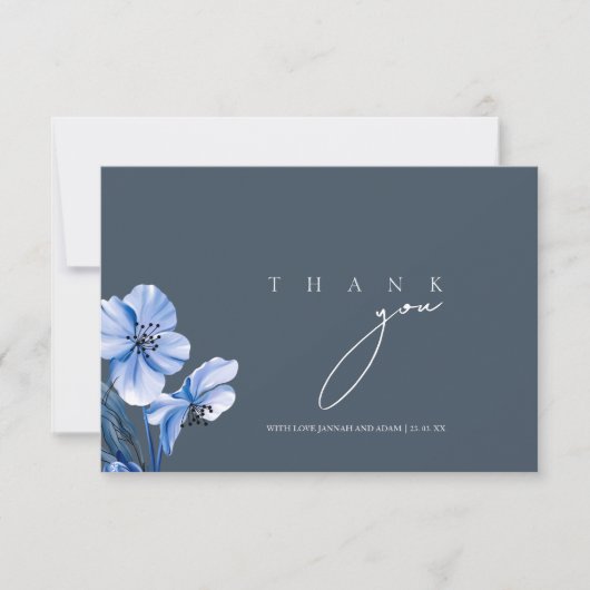 Elegante Royal Blue weelde bloemenbruiloft Bedankkaart (Voorkant)