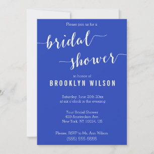 Elégante Royal Blue White Bridal Shower Invitation