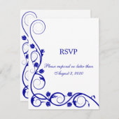 Elégante Royal Blue White Swirls RSVP / Carte de r (Devant / Derrière)